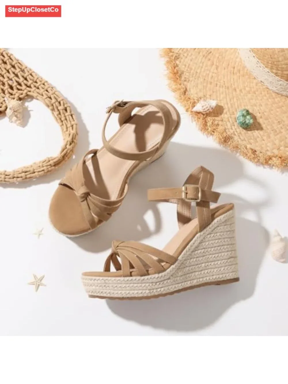 Open Toe Platform Espadrilles Wedge Sandals with Adjustable Buckle Strap